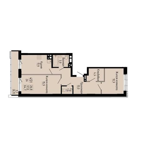 Вариант №13295, 2-комнатная квартира в жилом комплексе Приозерный