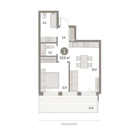 Вариант №12252, 1-комнатная квартира в жилом комплексе Квартал на Никитина