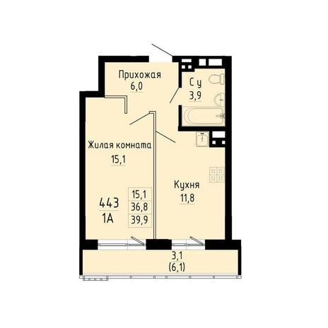 Вариант №13289, 1-комнатная квартира в жилом комплексе Квартал на Игарской