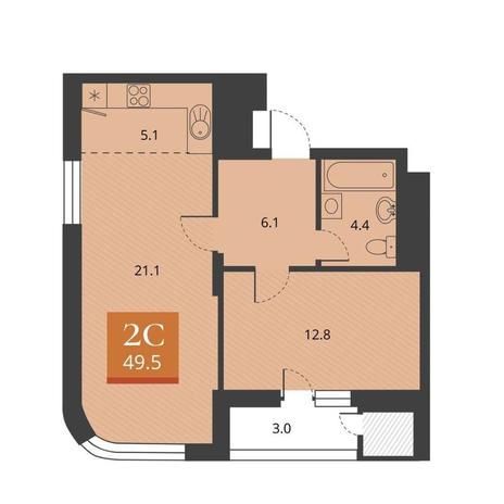 Вариант №11776, 2-комнатная квартира в жилом комплексе Беринг