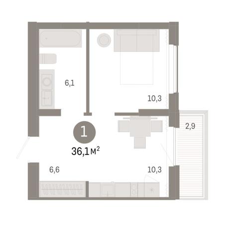 Вариант №8352, 1-комнатная квартира в жилом комплексе Пшеница