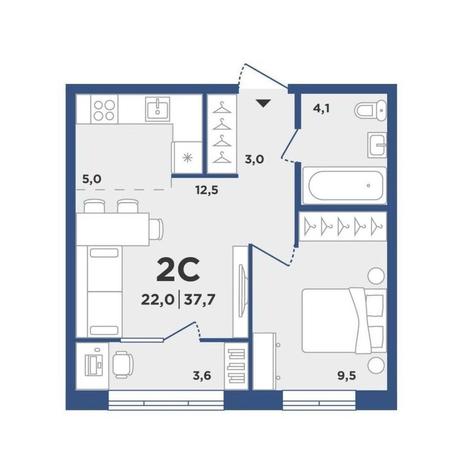 Вариант №10121, 2-комнатная квартира в жилом комплексе 