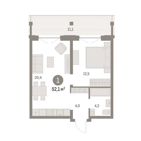 Вариант №10043, 1-комнатная квартира в жилом комплексе Tesla Park
