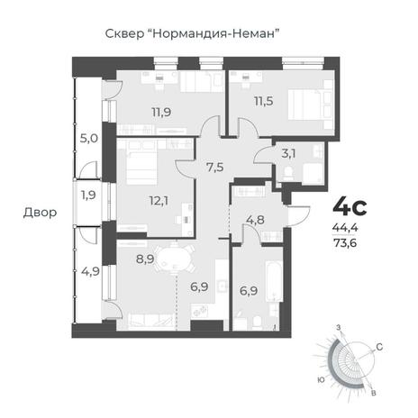 Вариант №8448, 4-комнатная квартира в жилом комплексе 