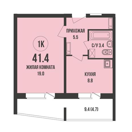 Вариант №17631, 1-комнатная квартира в жилом комплексе Династия