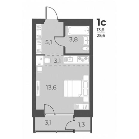 Вариант №5812, 1-комнатная квартира в жилом комплексе 
