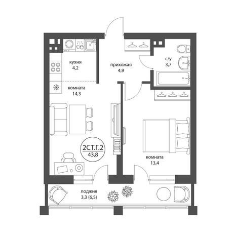 Вариант №11707, 2-комнатная квартира в жилом комплексе 