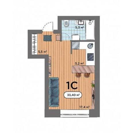 Вариант №8842, 1-комнатная квартира в жилом комплексе Time Park Apartments