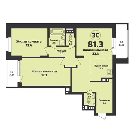 Вариант №14744, 3-комнатная квартира в жилом комплексе Приозерный