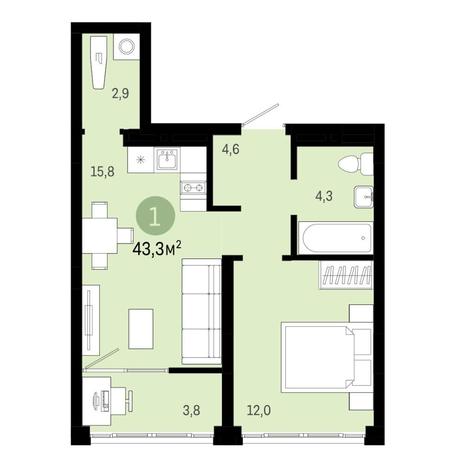 Вариант №6850, 2-комнатная квартира в жилом комплексе Спектр