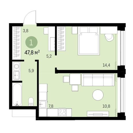 Вариант №6121, 2-комнатная квартира в жилом комплексе 