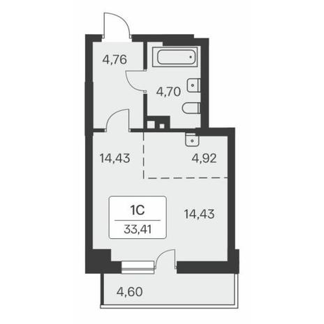 Вариант №8561, 1-комнатная квартира в жилом комплексе 