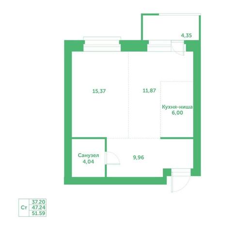 Вариант №15268, 1-комнатная квартира в жилом комплексе Пшеница