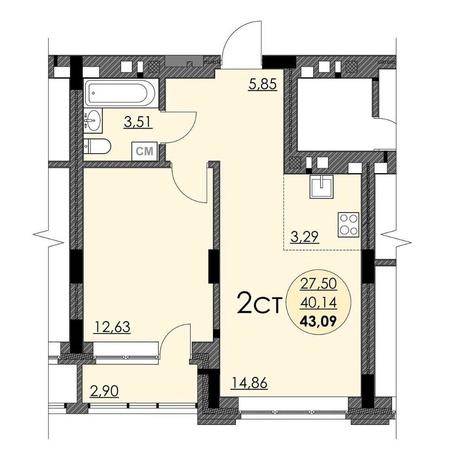Вариант №9424, 2-комнатная квартира в жилом комплексе 