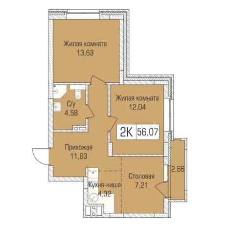 Вариант №7333, 2-комнатная квартира в жилом комплексе 