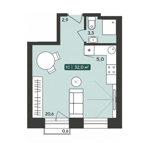 Вариант №10215, 1-комнатная квартира в жилом комплексе 