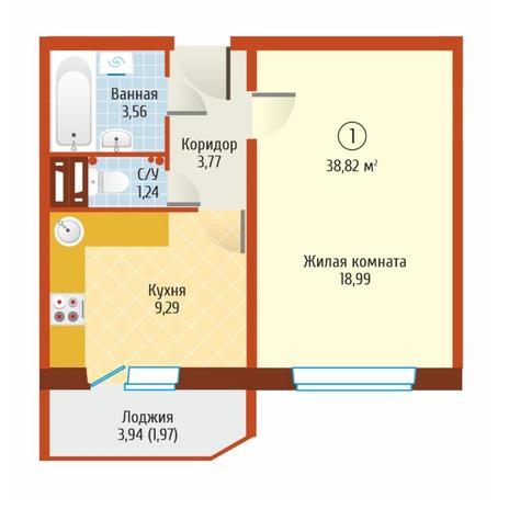 Вариант №7004, 1-комнатная квартира в жилом комплексе Знаменский квартал