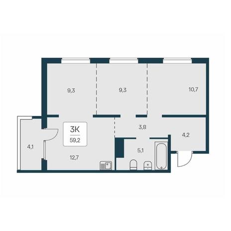 Вариант №14562, 3-комнатная квартира в жилом комплексе Расцветай на Авиастроителей