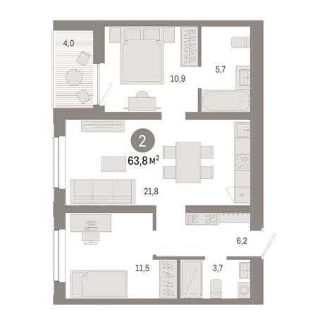 Вариант №14831, 2-комнатная квартира в жилом комплексе Авиатор