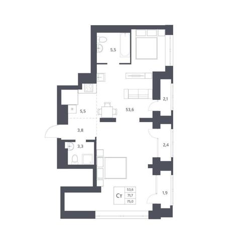 Вариант №11315, 1-комнатная квартира в жилом комплексе Марсель-2