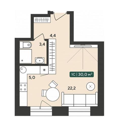 Вариант №10209, 1-комнатная квартира в жилом комплексе 