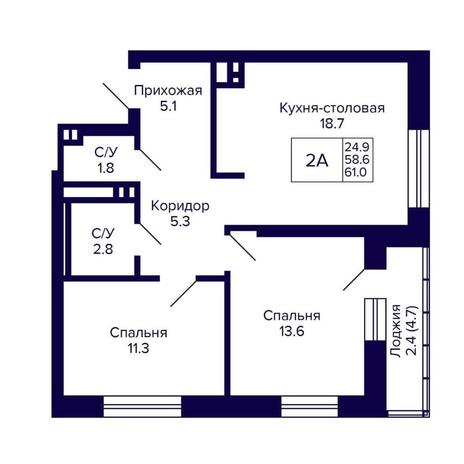 Вариант №14382, 2-комнатная квартира в жилом комплексе Сподвижники