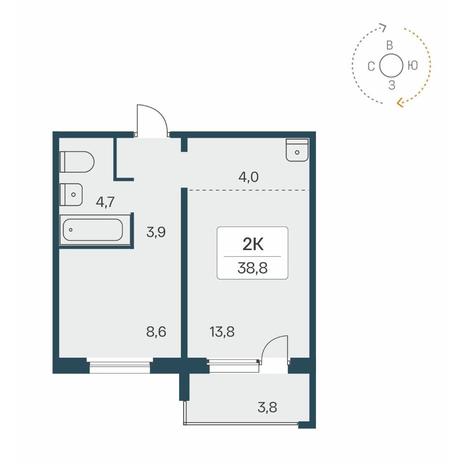 Вариант №10286, 2-комнатная квартира в жилом комплексе Акация на Кедровой
