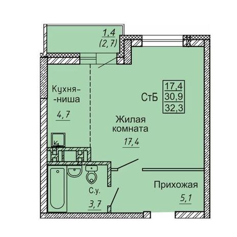 Вариант №13476, 1-комнатная квартира в жилом комплексе 