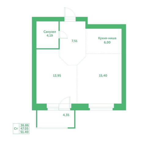 Вариант №15256, 1-комнатная квартира в жилом комплексе Расцветай на Авиастроителей