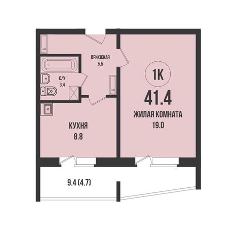 Вариант №13107, 1-комнатная квартира в жилом комплексе 