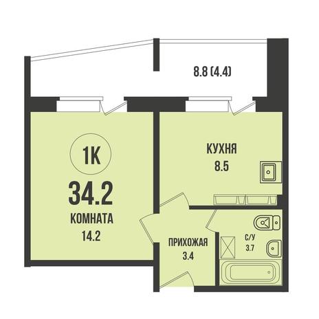 Вариант №17644, 1-комнатная квартира в жилом комплексе Династия
