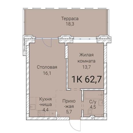 Вариант №9994, 1-комнатная квартира в жилом комплексе Grando