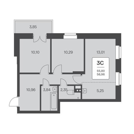 Вариант №6726, 3-комнатная квартира в жилом комплексе 