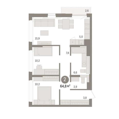 Вариант №8980, 2-комнатная квартира в жилом комплексе Академия
