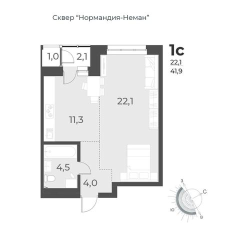 Вариант №8414, 1-комнатная квартира в жилом комплексе 