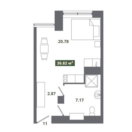 Вариант №12499, 1-комнатная квартира в жилом комплексе 