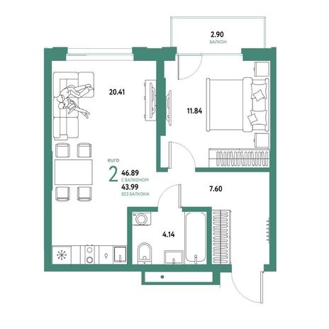 Вариант №15757, 2-комнатная квартира в жилом комплексе Горская лагуна
