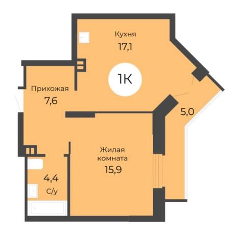Вариант №5684, 1-комнатная квартира в жилом комплексе Топаз