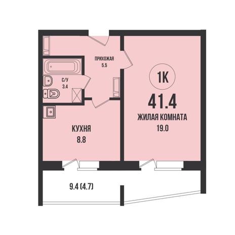 Вариант №13145, 1-комнатная квартира в жилом комплексе 