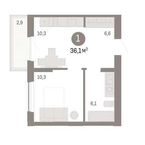 Вариант №8293, 1-комнатная квартира в жилом комплексе Квартал на Игарской