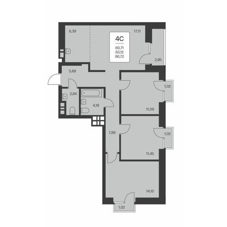Вариант №10823, 4-комнатная квартира в жилом комплексе 