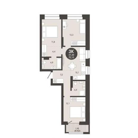 Вариант №15149, 3-комнатная квартира в жилом комплексе Флагман Холл