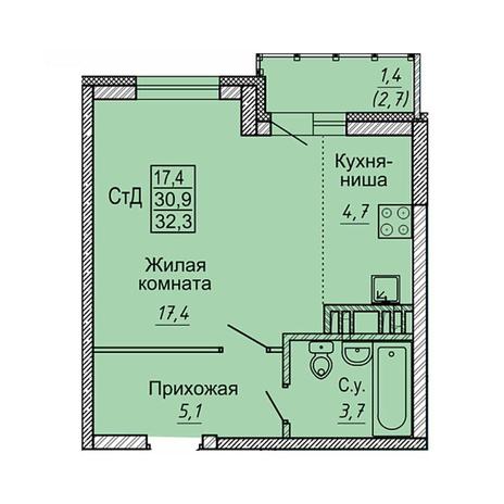 Вариант №8402, 1-комнатная квартира в жилом комплексе 