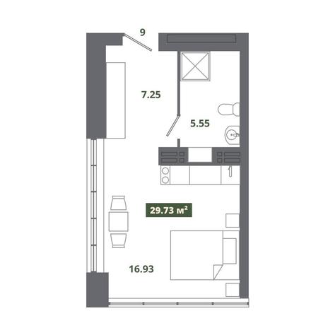 Вариант №8920, 1-комнатная квартира в жилом комплексе Приозерный
