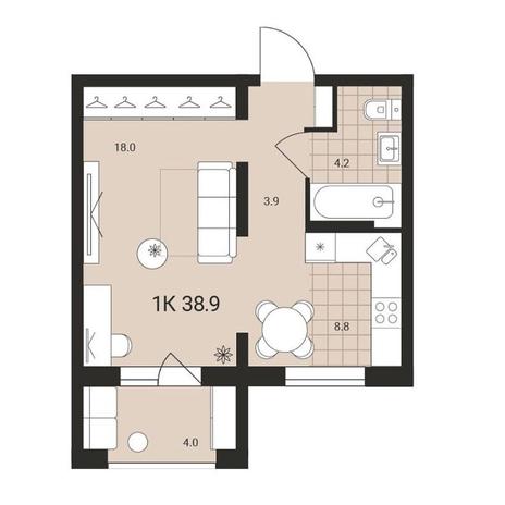 Вариант №14503, 1-комнатная квартира в жилом комплексе Поколение