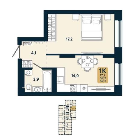 Вариант №15142, 1-комнатная квартира в жилом комплексе 
