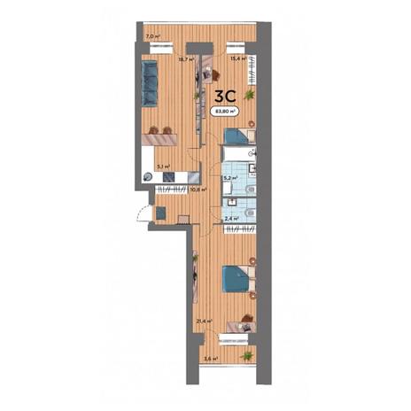 Вариант №7573, 3-комнатная квартира в жилом комплексе 