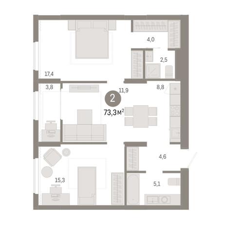 Вариант №8336, 3-комнатная квартира в жилом комплексе Марсель-2