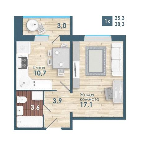 Вариант №15290, 1-комнатная квартира в жилом комплексе Фора