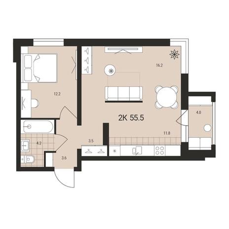 Вариант №14491, 2-комнатная квартира в жилом комплексе Матрешкин двор